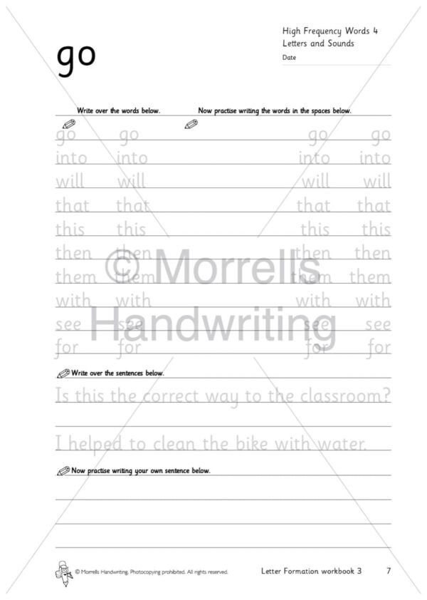 Morrells Letter Formation workbook 3 inside go